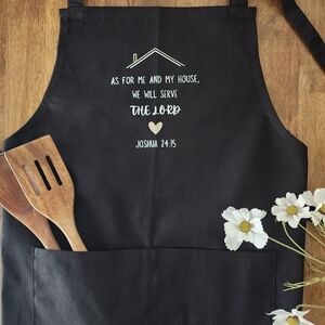 Black Faith-Inspired Kitchen Apron with Joshua 24:15 Design